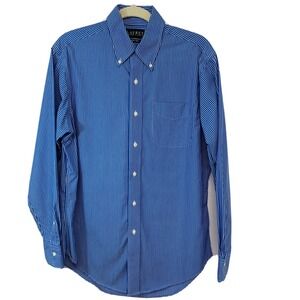 Lauren Ralph Lauren Non Iron Button Down Shirt Men 15 1/2 Stripe Blue All Cotton